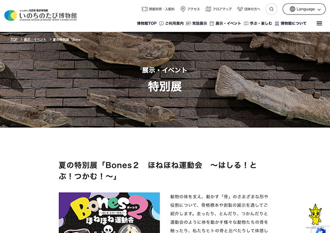 いのちのたび博物館「Bones２ ほねほね運動会 ～はしる！とぶ！つかむ！～」7/19〜【高大生料金】